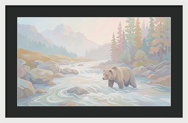 Grizzly Bear Fishing In Rushing River