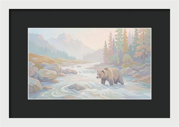 Grizzly Bear Fishing In Rushing River