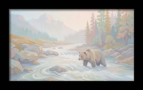 Grizzly Bear Fishing In Rushing River