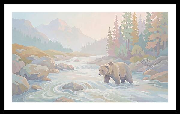Grizzly Bear Fishing In Rushing River