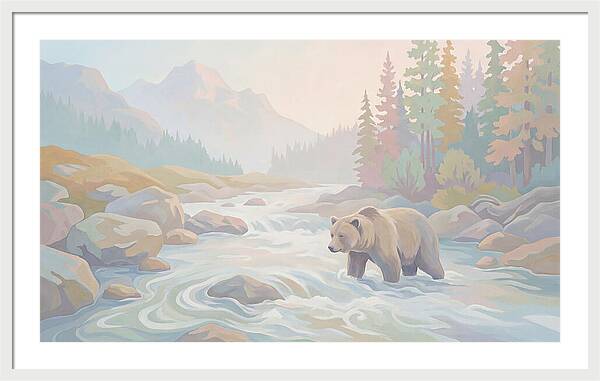 Grizzly Bear Fishing In Rushing River