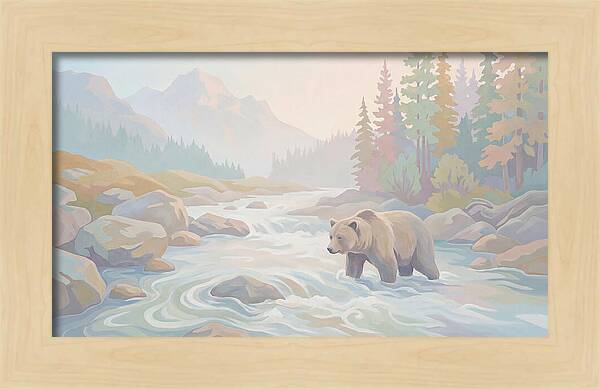 Grizzly Bear Fishing In Rushing River