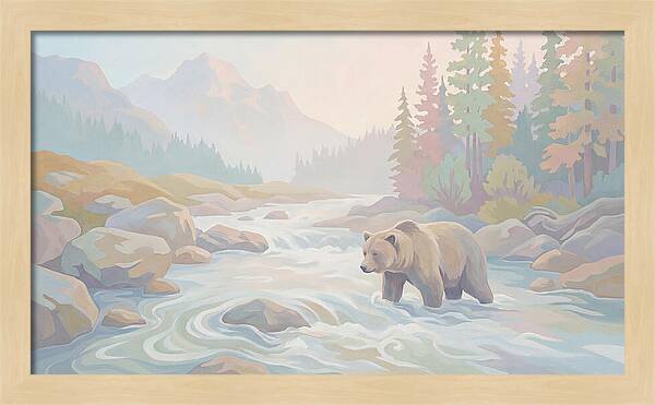 Grizzly Bear Fishing In Rushing River