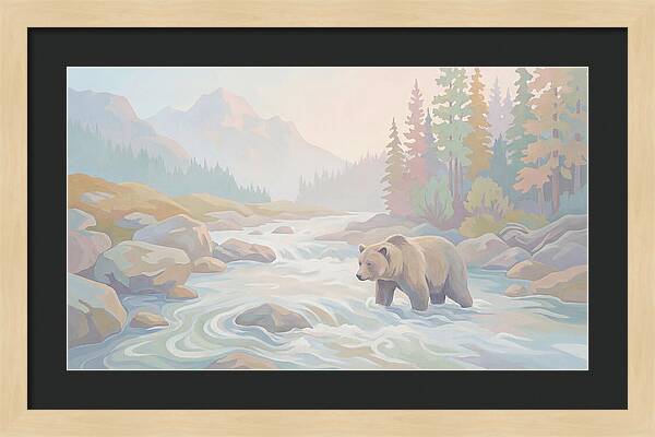 Grizzly Bear Fishing In Rushing River