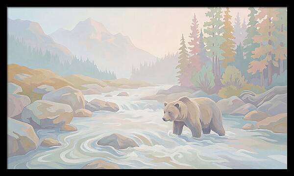 Grizzly Bear Fishing In Rushing River