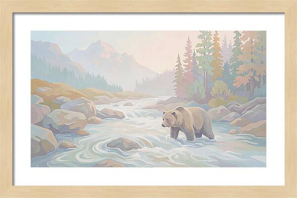 Grizzly Bear Fishing In Rushing River