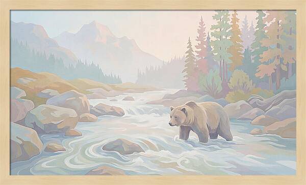 Grizzly Bear Fishing In Rushing River