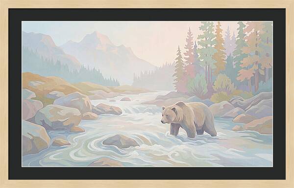 Grizzly Bear Fishing In Rushing River