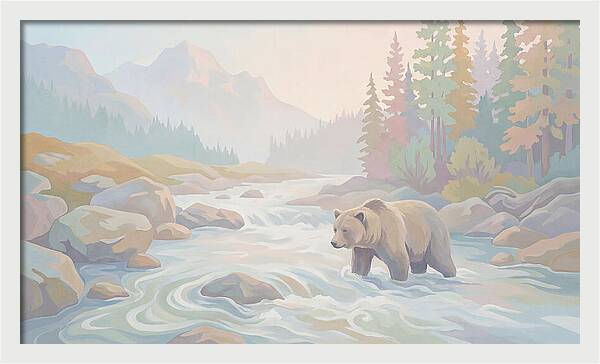 Grizzly Bear Fishing In Rushing River