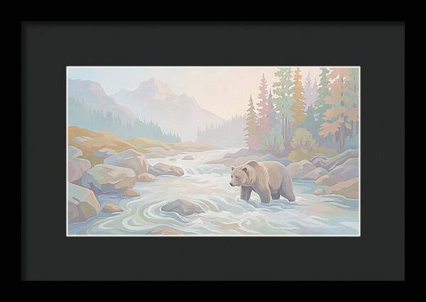 Grizzly Bear Fishing In Rushing River