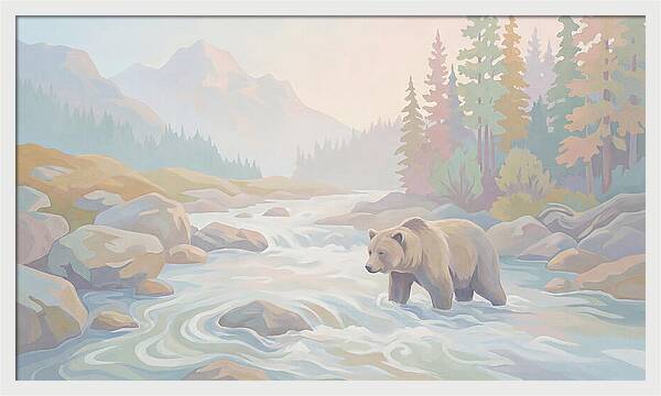 Grizzly Bear Fishing In Rushing River