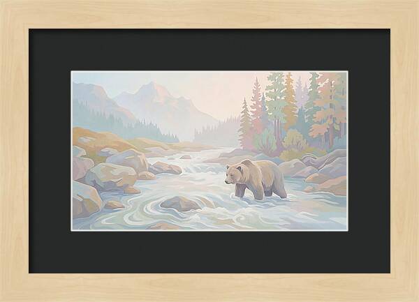 Grizzly Bear Fishing In Rushing River