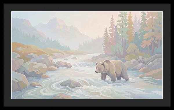 Grizzly Bear Fishing In Rushing River