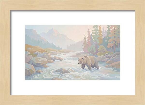 Grizzly Bear Fishing In Rushing River