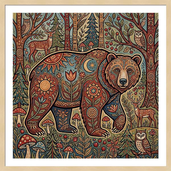 Grizzly Bear In A Whimsical Forest