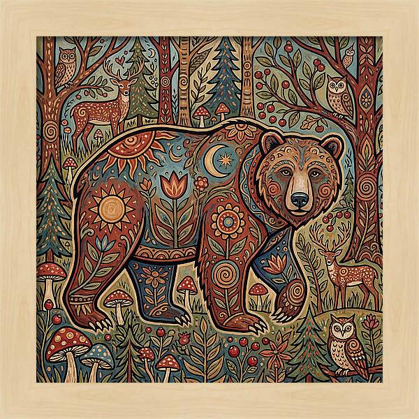 Grizzly Bear In A Whimsical Forest