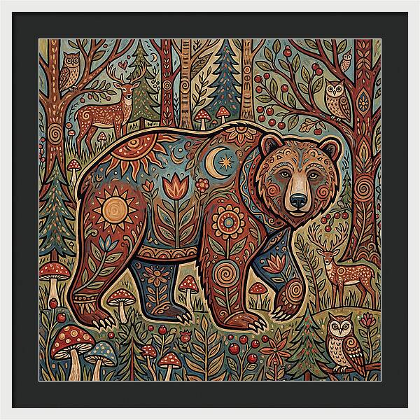Grizzly Bear In A Whimsical Forest
