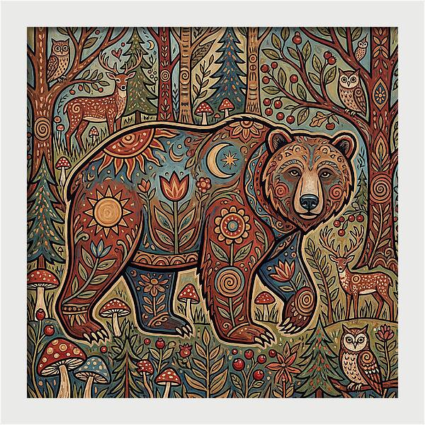 Grizzly Bear In A Whimsical Forest