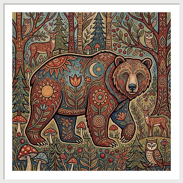 Grizzly Bear In A Whimsical Forest