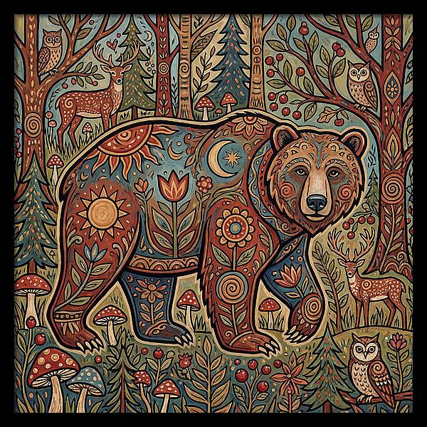 Grizzly Bear In A Whimsical Forest