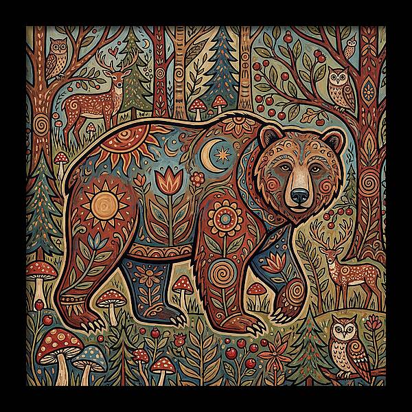 Grizzly Bear In A Whimsical Forest