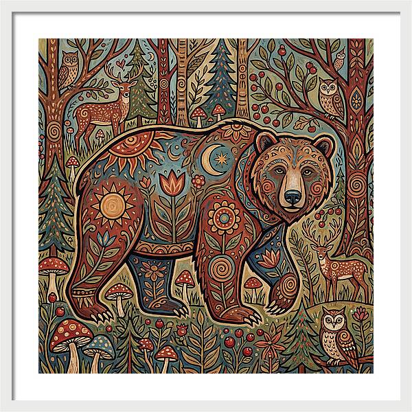 Grizzly Bear In A Whimsical Forest