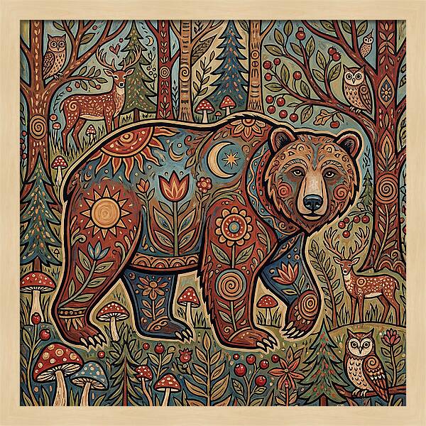 Grizzly Bear In A Whimsical Forest