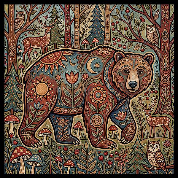 Grizzly Bear In A Whimsical Forest