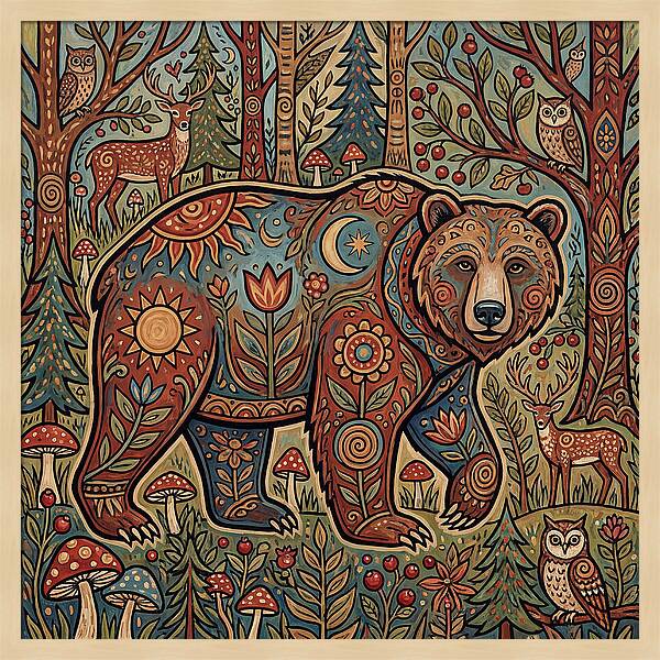 Grizzly Bear In A Whimsical Forest