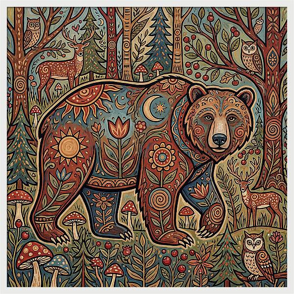 Grizzly Bear In A Whimsical Forest