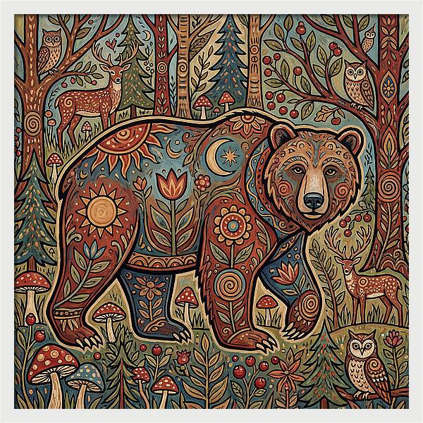 Grizzly Bear In A Whimsical Forest