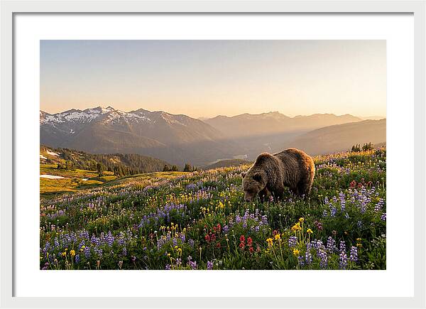 Grizzly Bear In Blooming Meadow