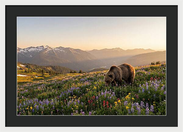 Grizzly Bear In Blooming Meadow