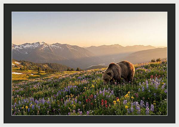 Grizzly Bear In Blooming Meadow