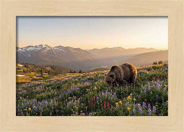 Grizzly Bear In Blooming Meadow