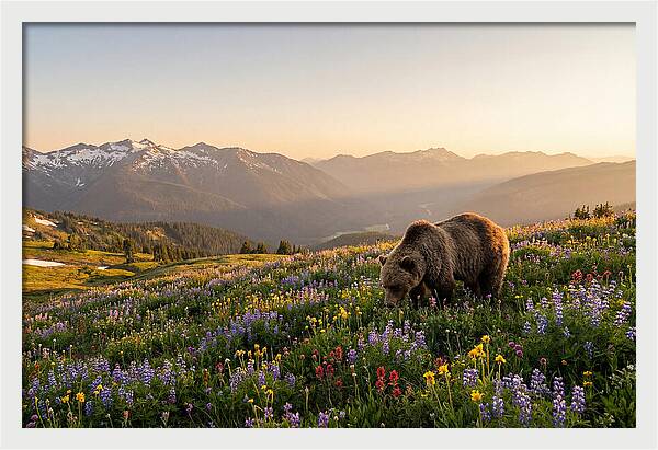 Grizzly Bear In Blooming Meadow