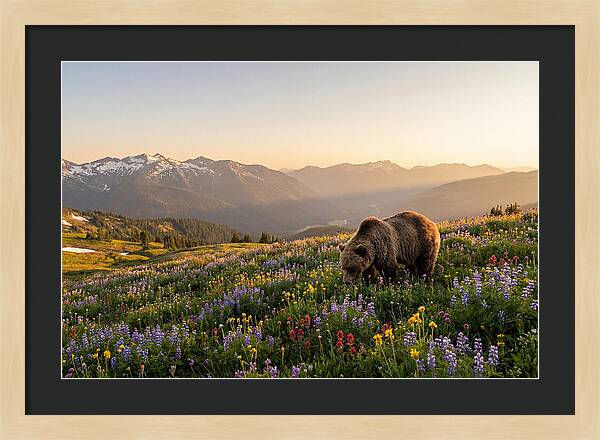 Grizzly Bear In Blooming Meadow