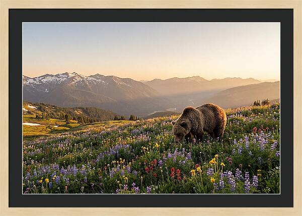 Grizzly Bear In Blooming Meadow