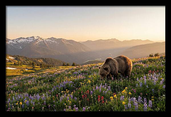 Grizzly Bear In Blooming Meadow