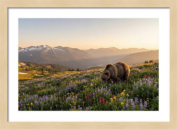 Grizzly Bear In Blooming Meadow