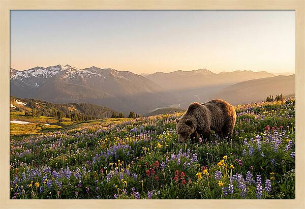 Grizzly Bear In Blooming Meadow