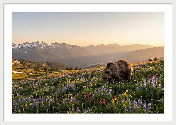 Grizzly Bear In Blooming Meadow