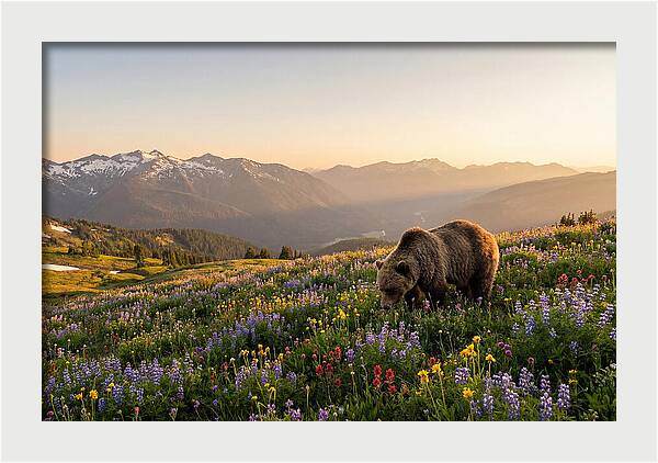 Grizzly Bear In Blooming Meadow