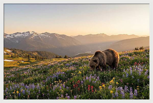 Grizzly Bear In Blooming Meadow