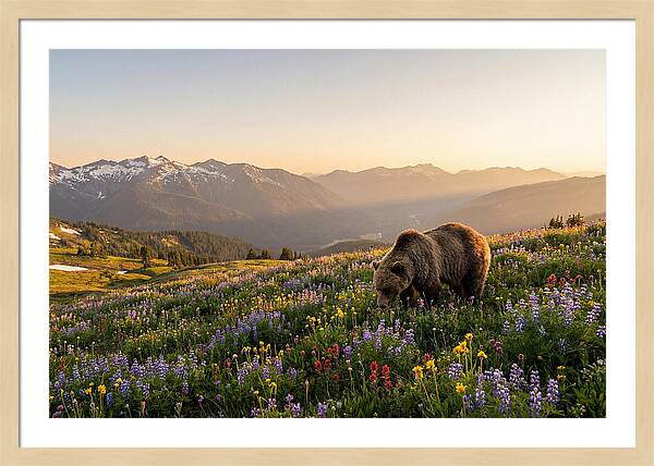 Grizzly Bear In Blooming Meadow