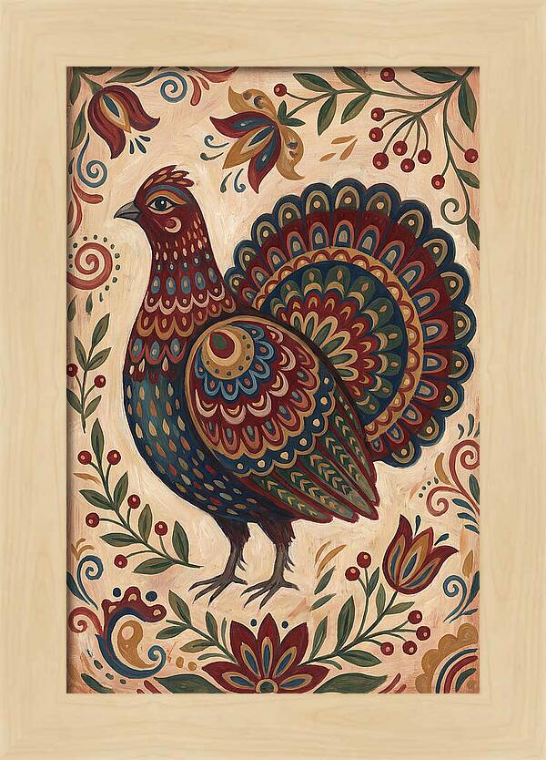 Grouse In Folk Art Style
