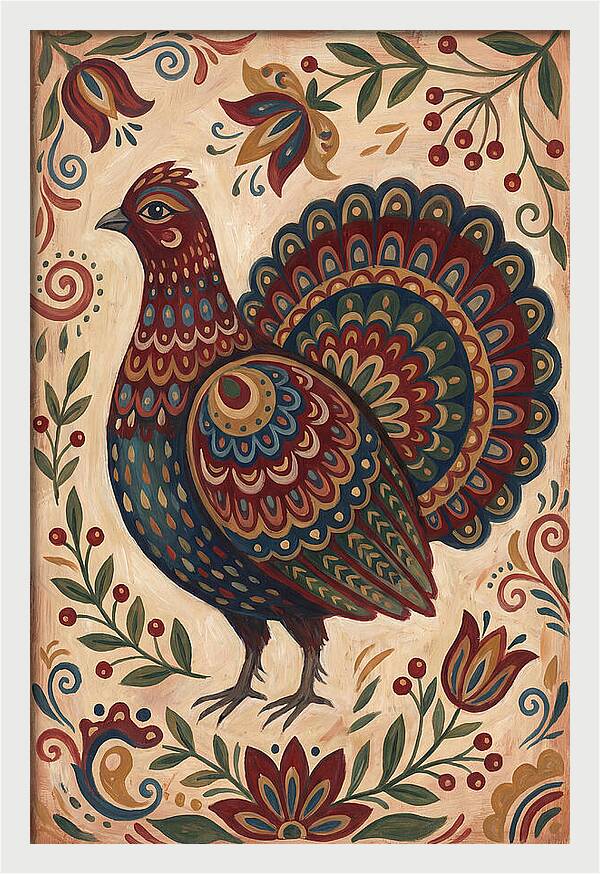 Grouse In Folk Art Style