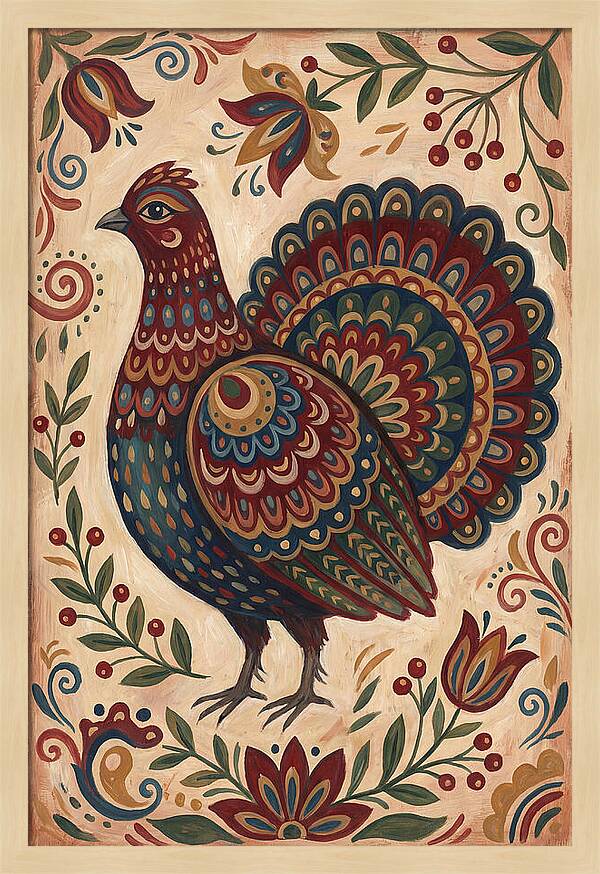 Grouse In Folk Art Style
