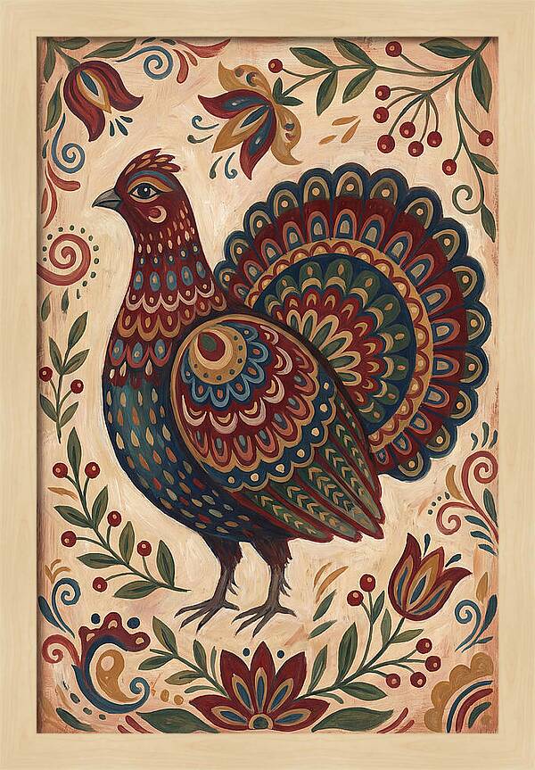 Grouse In Folk Art Style