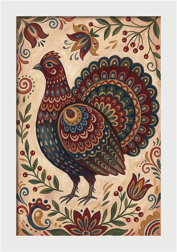 Grouse In Folk Art Style
